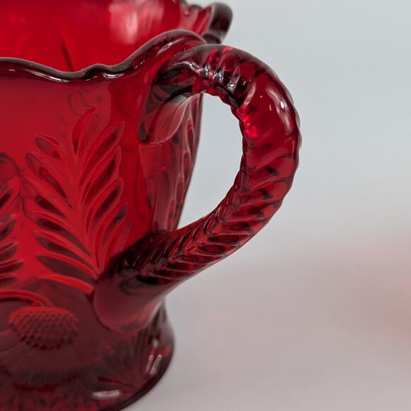 Mosser Inverted Thistle Glass Sugar Bowl Ruby Red Serving Jar Cold Press MCM - Picture 6 of 9
